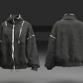Black Fleece Jacket Front And Back View With White Stitching Zipper And Drawstring 3d model