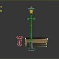 Outdoor Public Equipment Including Street Lamp Wooden Bench And Metal Trash Can