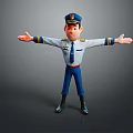 Cartoon Game Movie Character In Pilot Uniform With Hat And Arms Outstretched