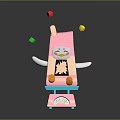 Cute Pink Cartoon Vending Machine With Colorful Cubes Smiling Face And Orange Items