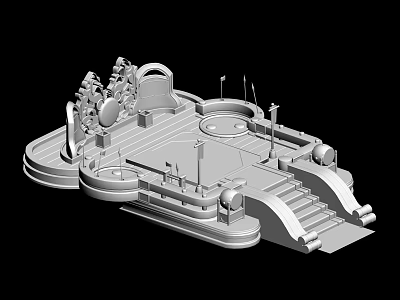 Cartoon Scene Design With Decorative Platform Staircase Sculptural Details And Circular Structures 3d model