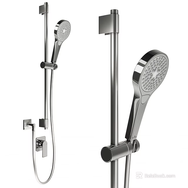 Modern Chrome Finish Shower System With Handheld Head And Adjustable Rod 3d model 