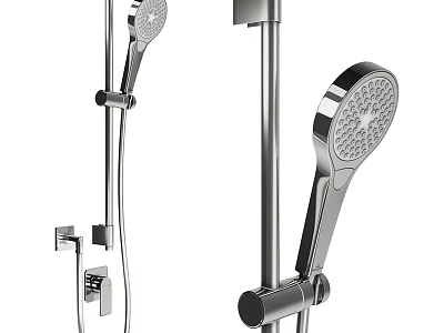 Modern Chrome Finish Shower System With Handheld Head And Adjustable Rod 3d model