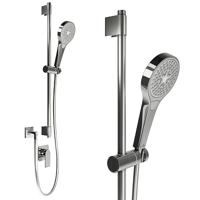 Modern Chrome Finish Shower System With Handheld Head And Adjustable Rod 3d model