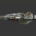Futuristic Sci-Fi Spaceship with Metallic Exterior and Colorful Modular Sections and Glowing Blue Accent Parts