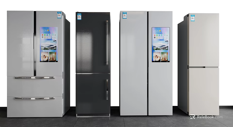 Modern Refrigerators in Different Styles and Black Silver Colors for Kitchen Use 3d model