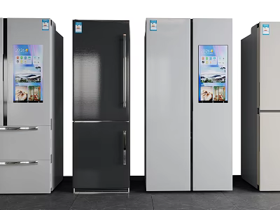 Modern Refrigerators in Different Styles and Black Silver Colors for Kitchen Use 3d model