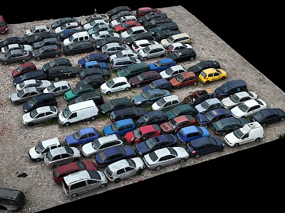 Various Colored Cars Different Models Parked In Outdoor Parking Lot 3d model