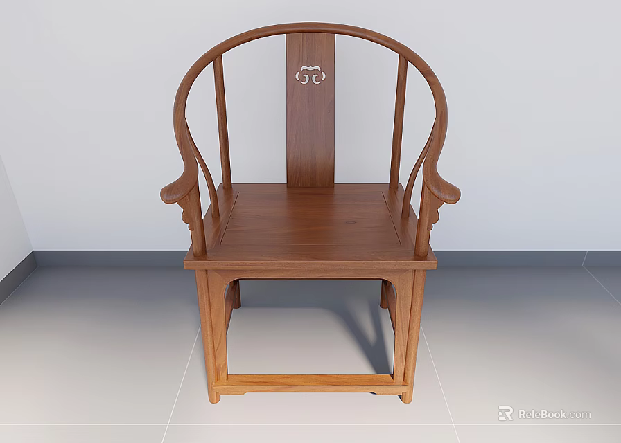 Chinese Style Wooden Armchair With Curved Backrest And Solid Wood Design 3d model 
