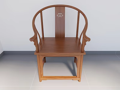 Chinese Style Wooden Armchair With Curved Backrest And Solid Wood Design 3d model
