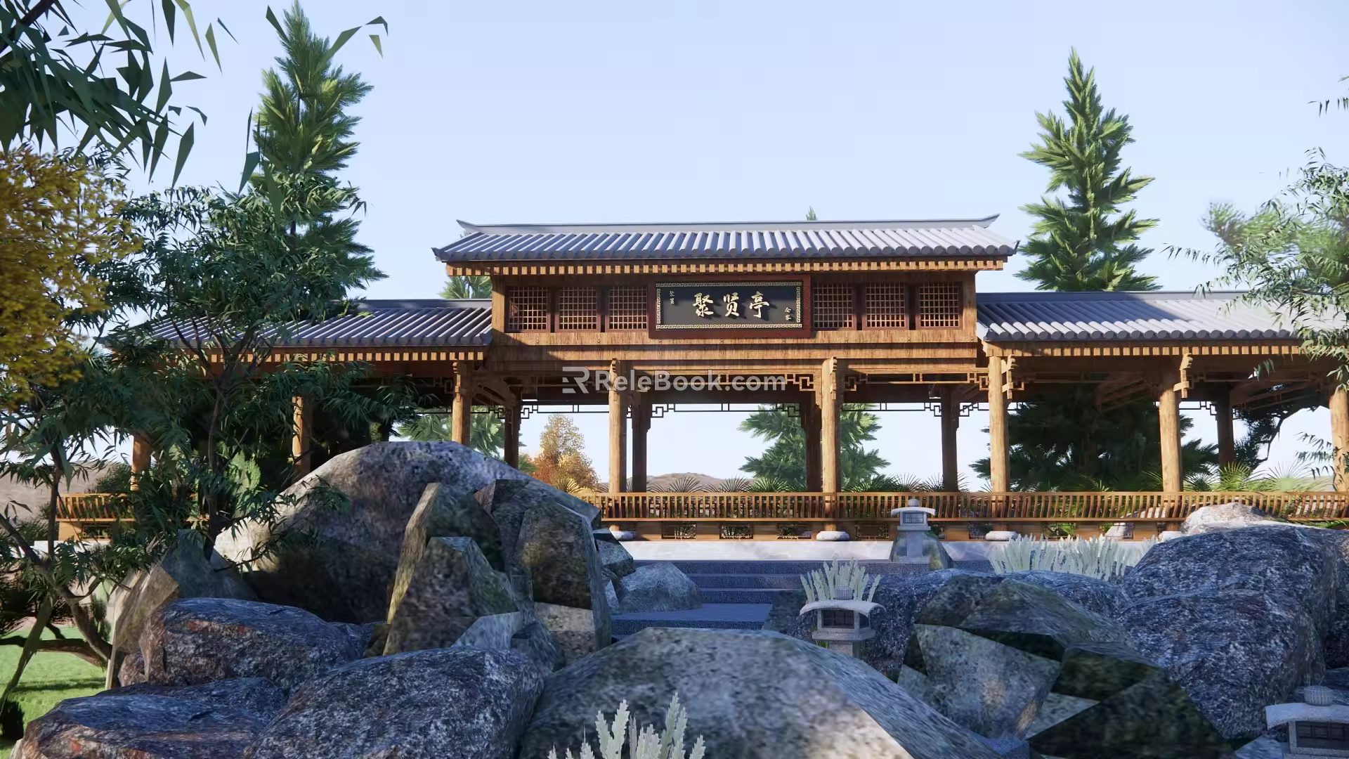 New Chinese Style Pavilion with Corridor Pavilion Ancient Pavilion Ancient Gallery Frame Pavilions Landscape Pavilion Hexagonal Pavilion Double-layer Pavilion Landscape Gallery Frame 3d model