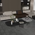 Modern Living Room With Stylish Marble Coffee Tables And Decorative Items
