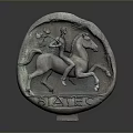 Decorative Bronze Circular Relief Plaque With Horse Rider Design And State Inscription For Home Decor