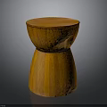 Handcrafted Wooden Stool With Round Top And Natural Wood Grain Texture