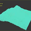 Scenic 3D Mount Fuji Terrain Model with Green Slopes White Snow-Capped Peak and Square Base