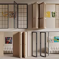 Modern Folding Doors in Black Beige for Living Room Interior Design with Sofa Artworks
