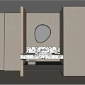 Contemporary Bathroom Design Featuring Round Mirror And Marble Vanity With Beige Walls