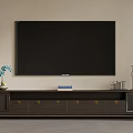 Dark Colored TV Stand With TV Vase And Decorative Items In Traditional Style