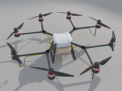 Smart Multirotor Drone with Multiple Red and Black Propellers White Central Module and Landing Gear 3d model