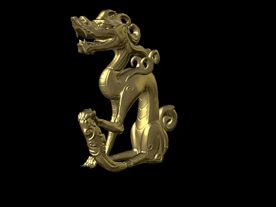 Golden Mythical Beast Sculpture With Intricate Carving And Traditional Design Details 3d model