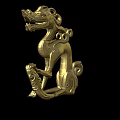 Golden Mythical Beast Sculpture With Intricate Carving And Traditional Design Details