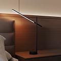 Modern Long Strip Desk Lamp With Black Base On Wooden Nightstand Warm Lighting Bedroom