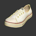 Classic White Canvas Shoes With Round Toe Red Blue Stripe Sole And White Laces