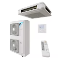 White Air Conditioner Fan With Indoor Outdoor Units Control Panel And Remote Control