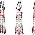 Industrial Telecommunication Towers For Communication Networks With Red White Steel Frame And Antenna Devices