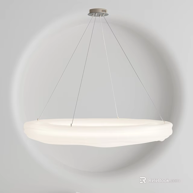 Modern White Circular Suspended Chandelier with Minimalist Sleek Hanging Lines Design 3d model 