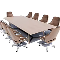 Modern Office Conference Table With Rectangular Wooden Top And Swivel Chairs 3d model