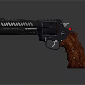 Detailed Revolver Firearm With Black Barrel Wooden Grip Metal Components And Red Accent