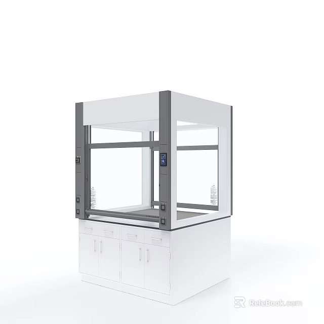 Laboratory Fume Hood With Transparent Glass Window And Cabinet Storage 3d model 
