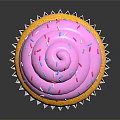 Sweet Cupcake Featuring Pink Frosting Colorful Sprinkles in White Paper Liner on Black Background