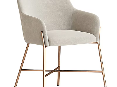 Light Gray Velvet Accent Chair with Brushed Copper Metal Legs and Armrests 3d model