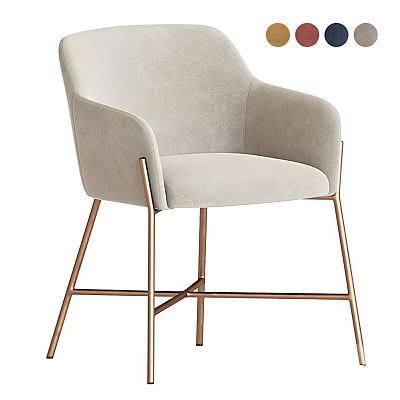 Light Gray Velvet Accent Chair with Brushed Copper Metal Legs and Armrests 3d model