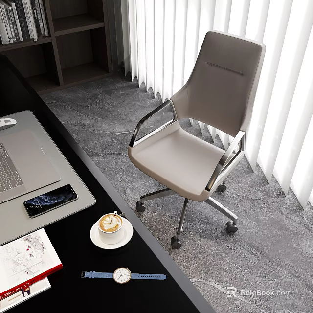 Gray Modern Office Chair With Rolling Wheels And Metal Base For Office Workspace 3d model 