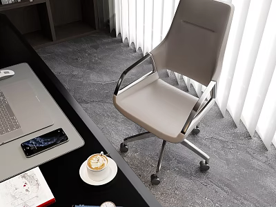 Gray Modern Office Chair With Rolling Wheels And Metal Base For Office Workspace 3d model