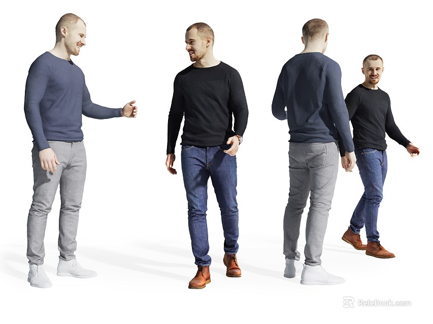 Man in Multiple Angles With Different Casual Sweaters Pants and Shoes 3d model 