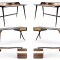 Contemporary Home Office Desk With Wooden Top Metal Legs And Drawer Design Features