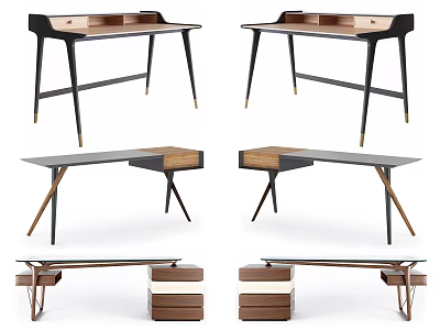 Contemporary Home Office Desk With Wooden Top Metal Legs And Drawer Design Features 3d model
