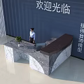 Modern Marble Reception Desk 3D Model With Receptionist And Welcome Sign 3d model