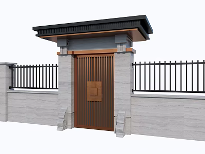 Chinese New Chinese Style Entrance Door Courtyard Wall Entrance Door Metal Door Double Door 3d model