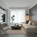 Modern Living Room Interior With White Sofa Coffee Table Floor Lamp And Potted Plant