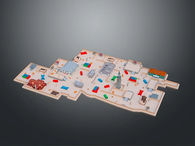 Detailed Architectural Building Layout Model With Colored Marked Rooms And Functional Areas 3d model