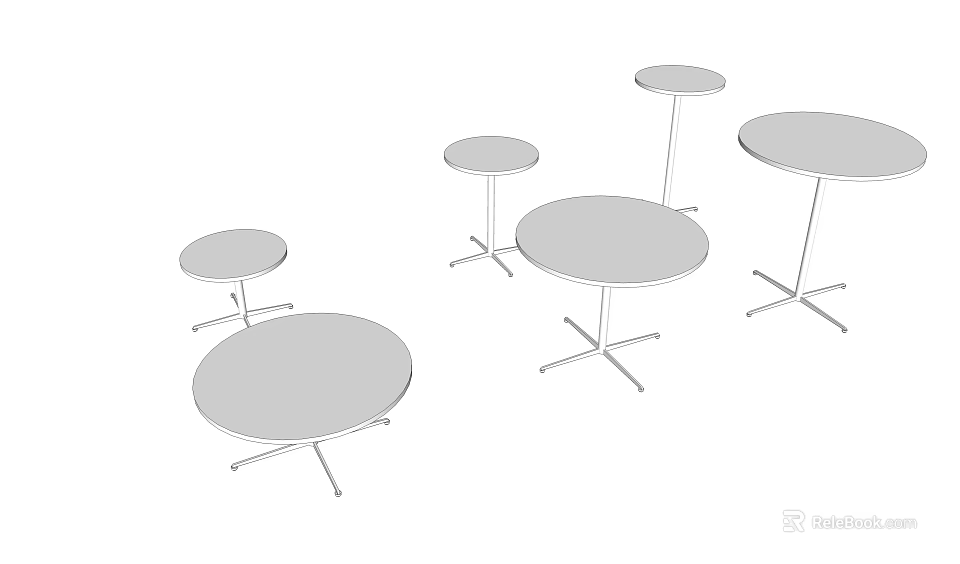 Multiple Round Coffee Tables With White Tabletop And Metal Legs Design 3d model
