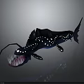 Bioluminescent Deep Sea Creature Character With Long Glowing Tentacles Sharp Teeth And Blue Spots