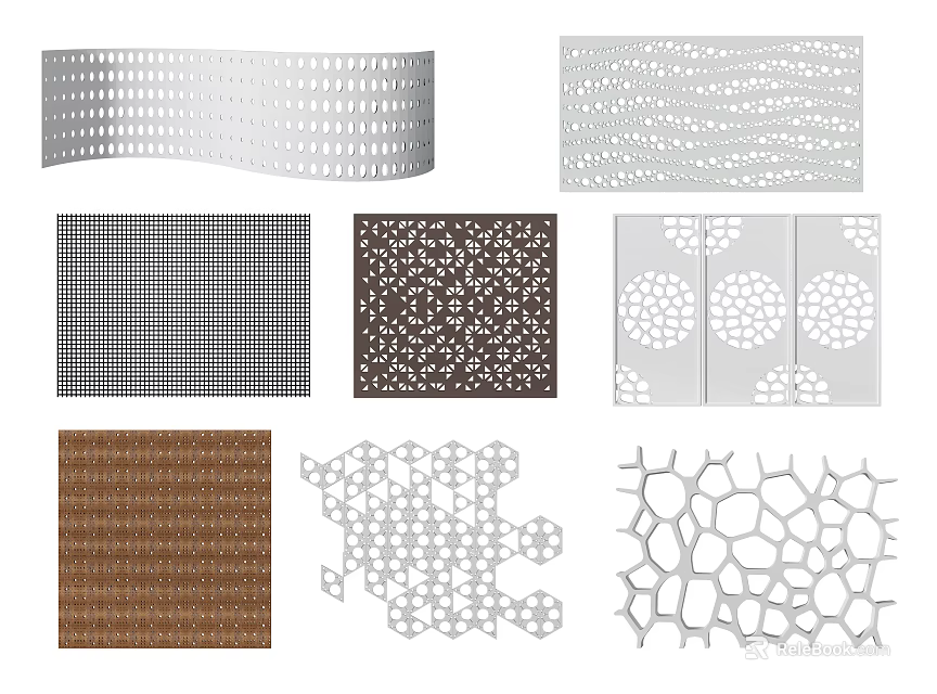 Various Decorative Perforated Panels With Diverse Patterns And Modern Designs 3d model