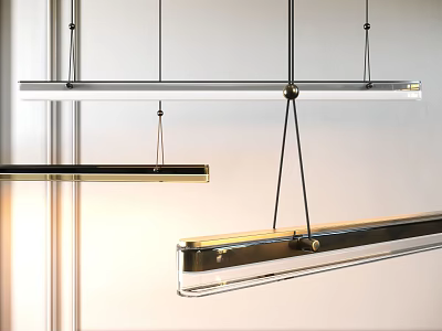 Modern Linear Pendant Lights With Metallic Frame Hanging In Contemporary Interior Space 3d model