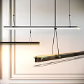 Modern Linear Pendant Lights With Metallic Frame Hanging In Contemporary Interior Space